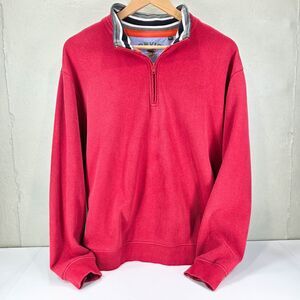 Orvis Vintage Y2K Red Quarter Zip Sweatshirt Striped Collar Pullover Sz XL